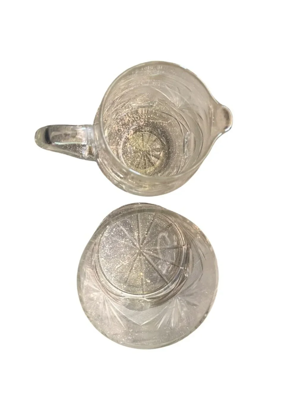 Vintage Glass Pitcher & Ice Bucket Set With Pyramid & Sunburst Design